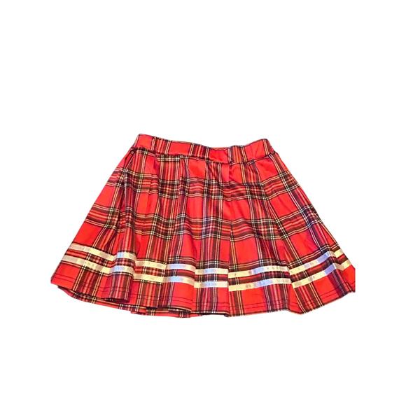 NWOT Avid Love Red/Black/Yellow Plaid Mini Skirt Pleated Elastic Waist Size Med - Picture 2 of 4